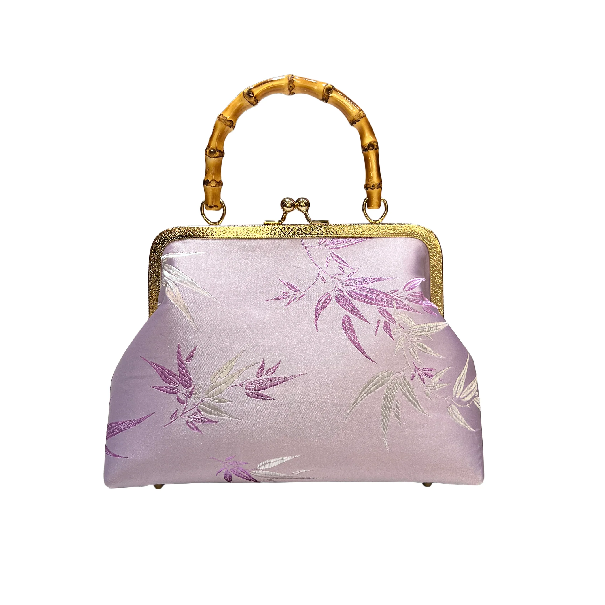 Purse with Bamboo Handle and Bamboo Leaf Pattern (Various Colors) - Image 8